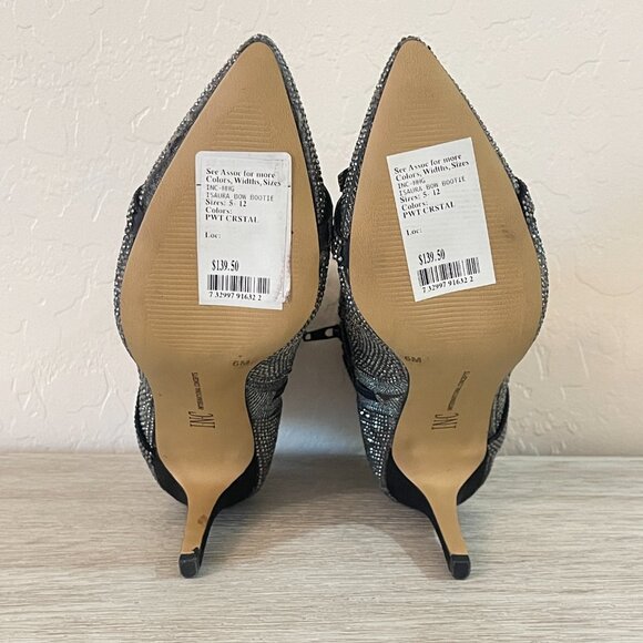 New INC International Concepts 6 Isaura Bootie Boots Pewter Crystals Bow Bling - Picture 10 of 14